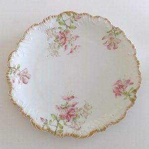 Antique TV Limoges France Hand-painted Lily Floral Serving Platter with Gold Rim